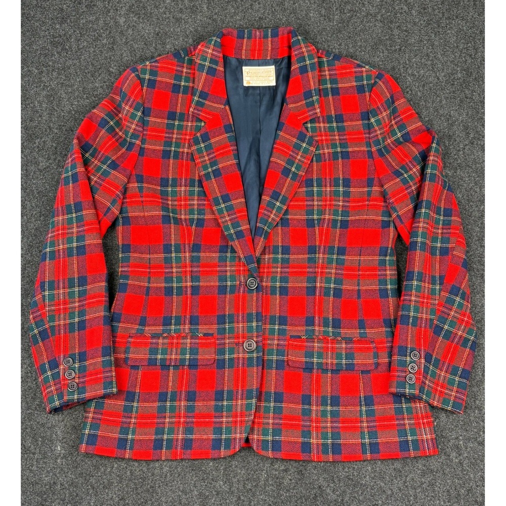 Vintage Pendleton Womens Wool Blazer Jacket Red Plaid Virgin Wool USA Made S/M